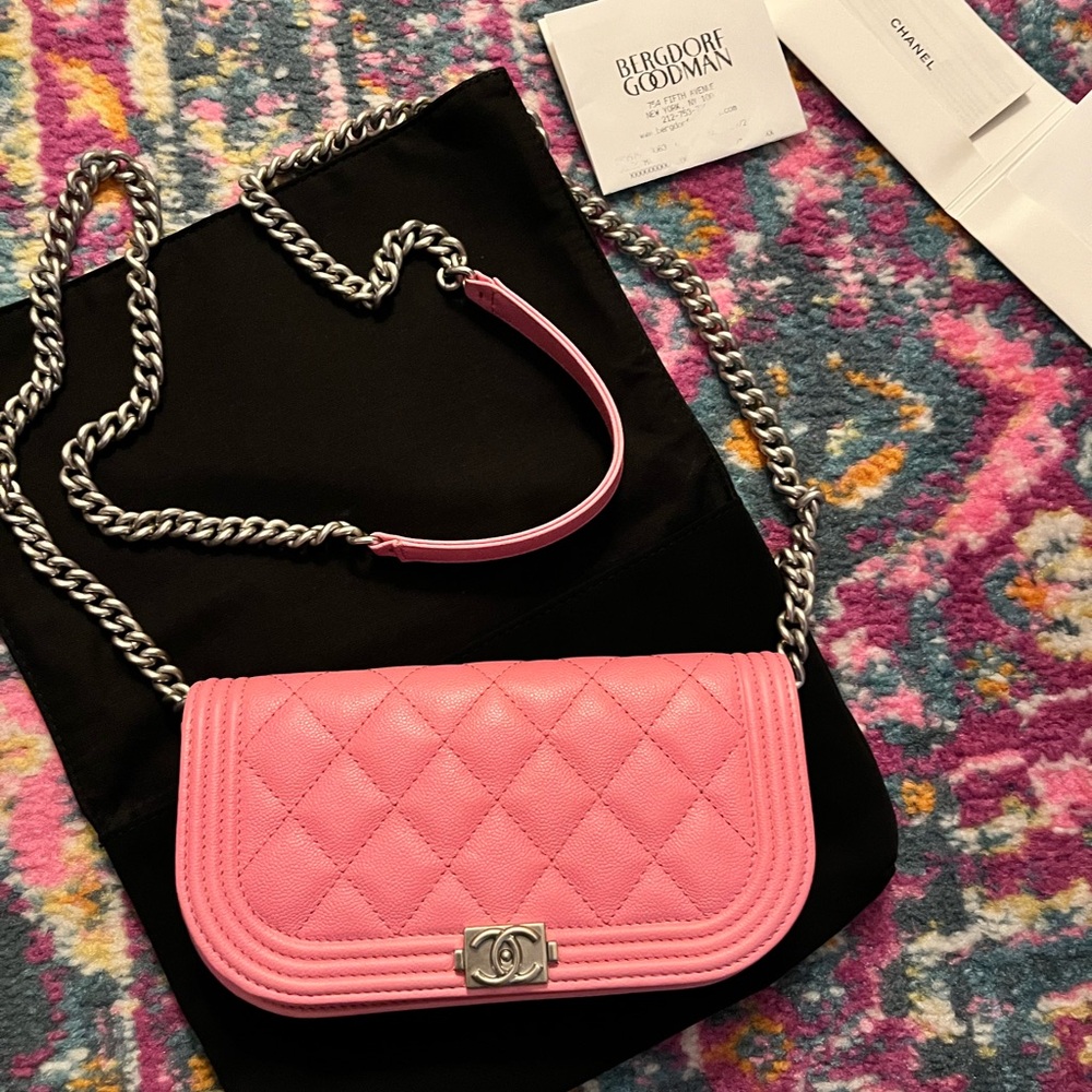 Chanel Pink Boy Quilted Shoulder Bag with Chain Strap